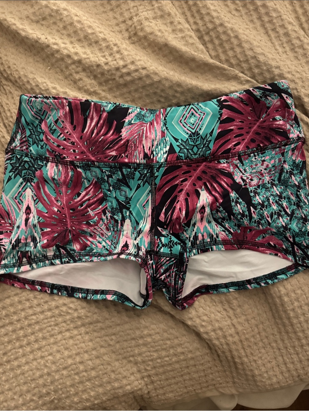 Tropical Print Bike Shorts - Pink & Teal